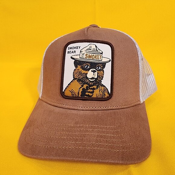 Smokey Bear Trucker Hat Snap Back Patch Brown You Can Prevent Wildfires Hat NEW - Picture 11 of 11